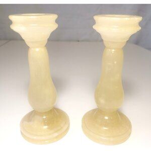 Alabaster Candle Holder Pair ONE DAMAGED Vintage Made in Italy